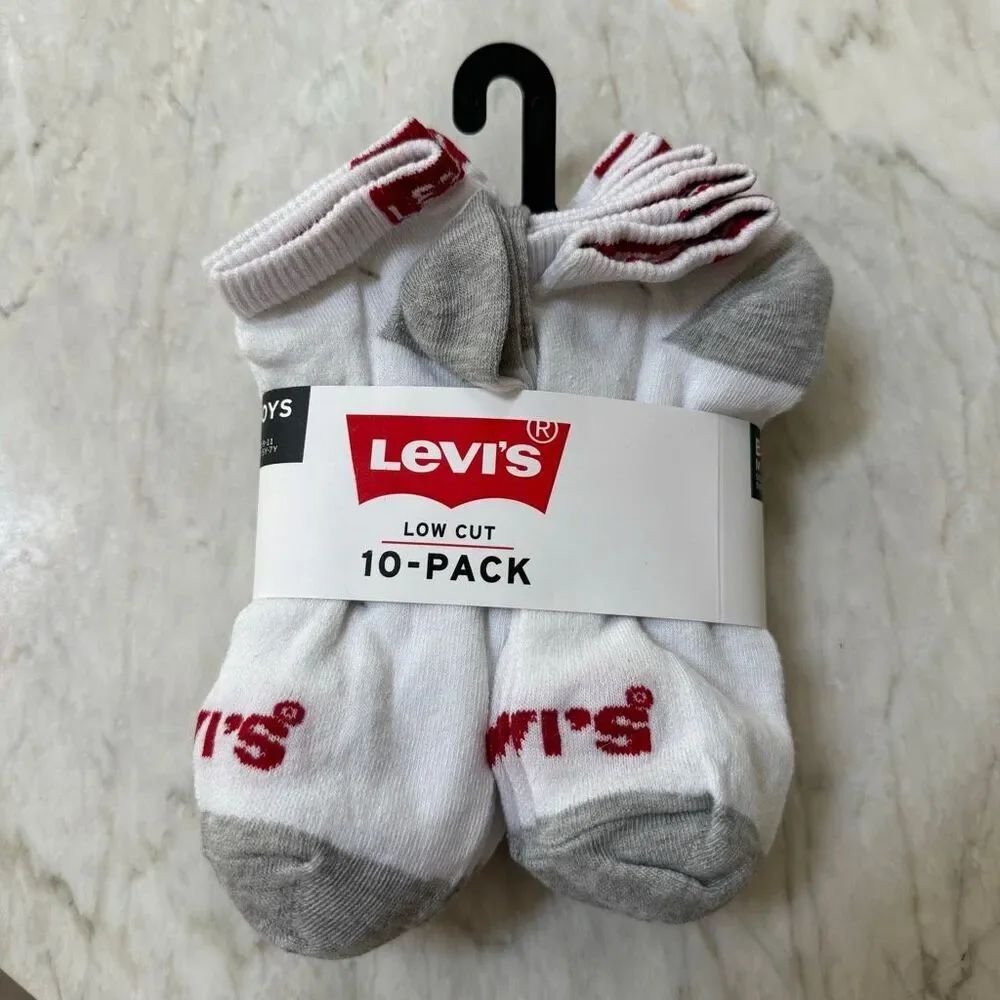Levi's Kids boys 10 pairs low cut Socks size M shoe size 5-7Y NWT